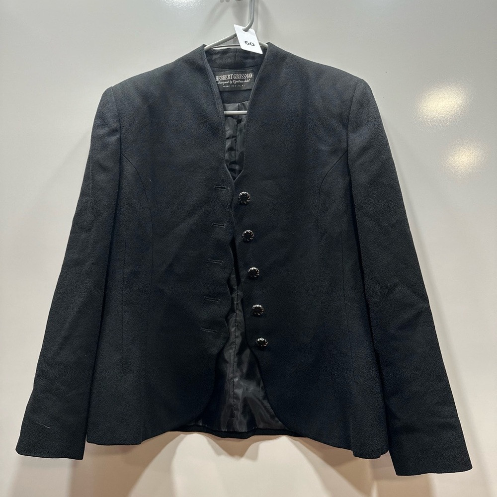 Herbert Grossman Cynthia Sobel VTG Black Wool Blazer Gold Decorative Buttons 10‎